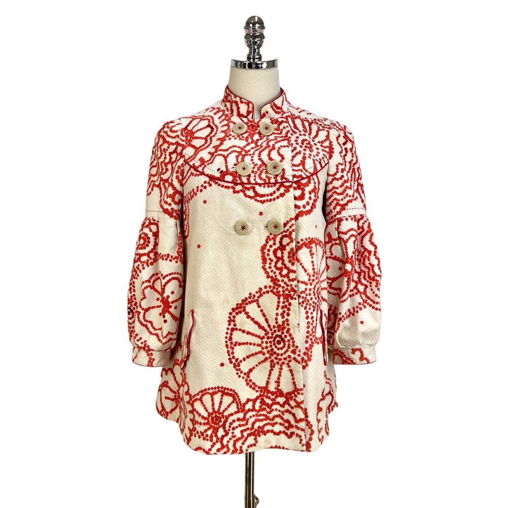 Anthropologie Elevenses Floral Printed Corduroy Double Breasted Jacket
